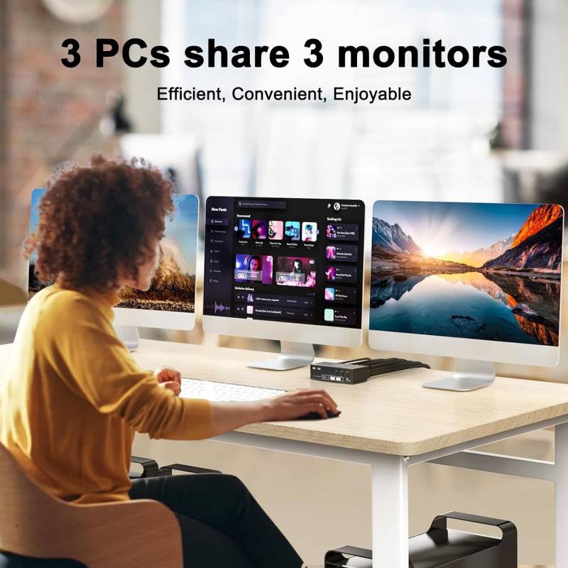 3-PC, Triple-Monitor (1x HDMI 2x DP) 8K or 4K up to 144Hz KVM-Switch with 4-Port USB 3.0, KC-KVM303DH