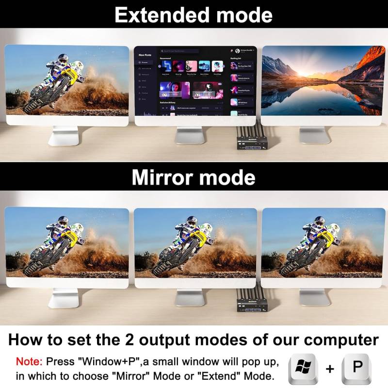 3-PC, Triple-Monitor (1x HDMI 2x DP) 8K or 4K up to 144Hz KVM-Switch with 4-Port USB 3.0, KC-KVM303DH