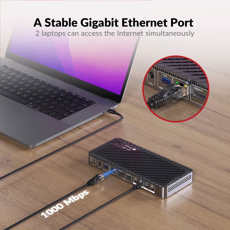2-Notebook USB-C Docking-KVM-Switch for Dual-Monitor 2x 4K60Hz and with 100W PD Charging function