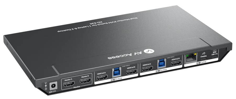 2 PC und ein Notebook Hybrid KVM-Switch-Docking-Station 1x USB-C mit LAN+100W-Ladung + 2-PC Dual-HDMI in mit USB 3.0 Hub, AV Access KD-E30