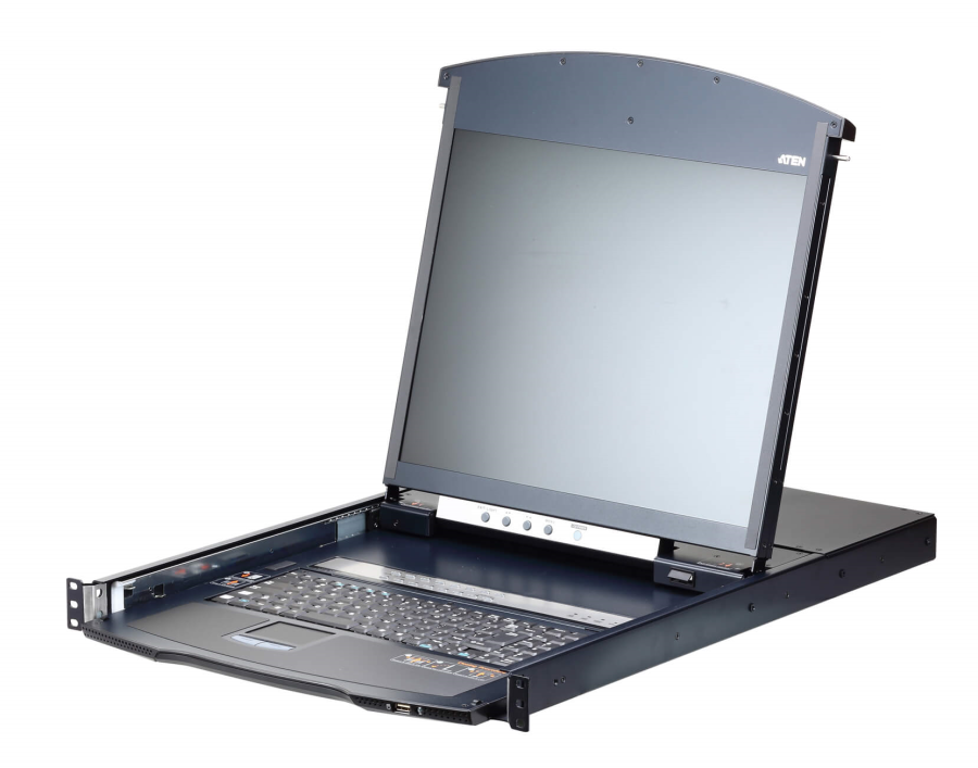 16-Port IP-Cat5-KVM Dual Rail LCD-Konsole mit 19" LCD, 1 IP + 1 lokal, Aten KL1116VN