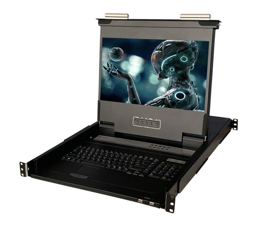 12-Port High-Resolution 1080p FullHD  LCD-Console Drawer with DVI/VGA + USB, ANNSO KVM-1712WPD-AST-M2