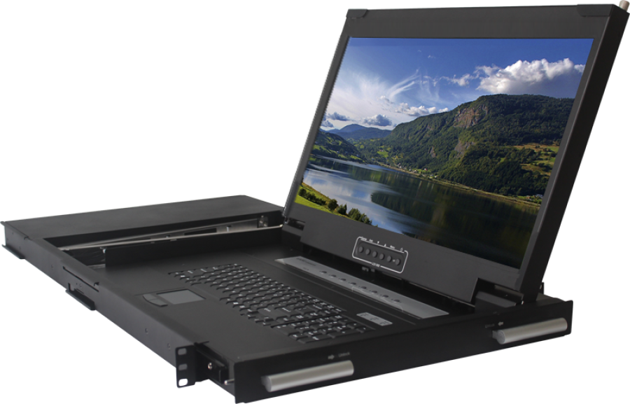 Large Screen 21,5" DVI/VGA/USB FullHD LCD-Konsole mit 21,5" Panel, Tastatur/Touchpad für 19" Racks