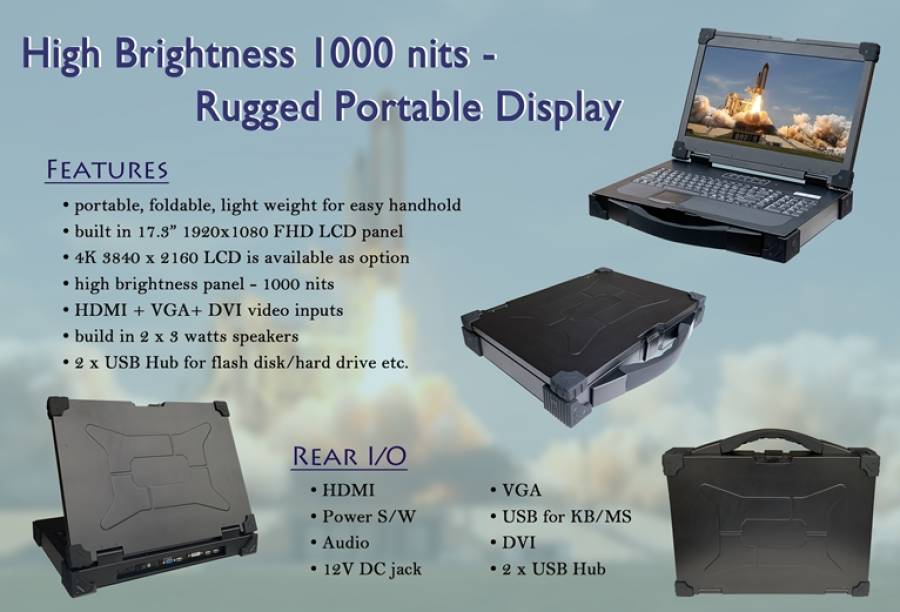 Portable KVM-Konsole mit 1080p LCD 17,3", HDMI+VGA+DVI, Tastatur+Touchpad, ANNSO PLT-1730