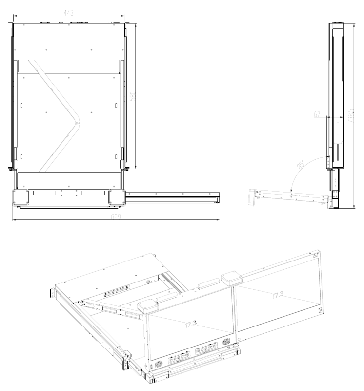 Dual Monitor 1080p 17,3" LCD Display Drawer, ANNSO RMD-17W-D2