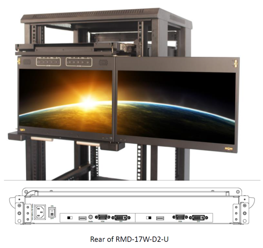 Dual Monitor 1080p 17,3" Flip-Down LCD Display Drawer, ANNSO RMD-17W-D2-U