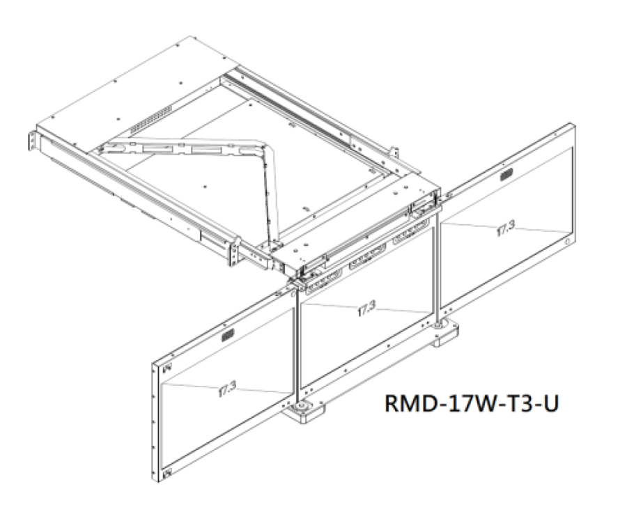 Triple Monitor 1080p 17,3" Flip-Down LCD Display Drawer, ANNSO RMD-17W-T3-U