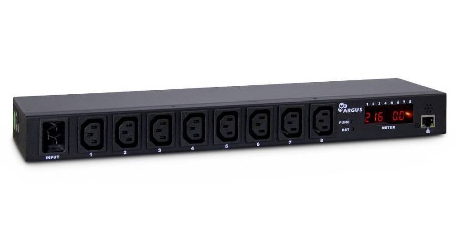 IP-schaltbare 8-Port PDU 16A mit integr. Leistungs-, Temp.-, Feucht.-Messung, ARGUS SW-0816