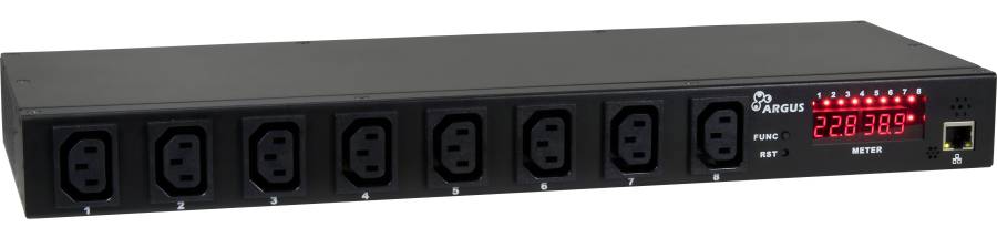 8-Port SNMP IP-Schaltbare PDU 16A mit integr. Leistungs-, Temp.-, Feucht.-Messung, ARGUS SX-0816