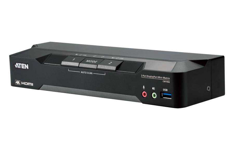 2-Port 4K DisplayPort Dual-Display Mini-Matrix Boundless KVM-Switch, Aten CM1942