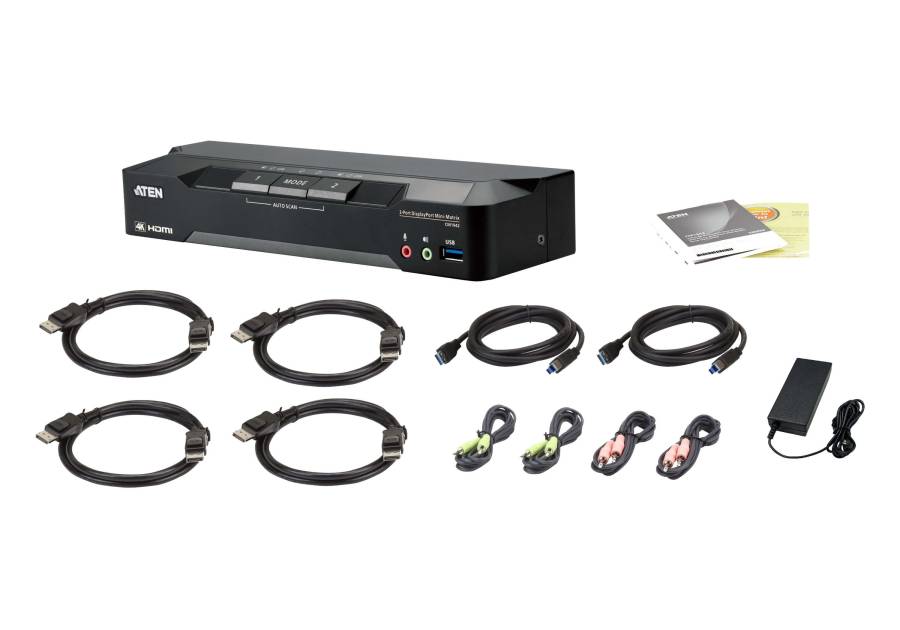 2-Port 4K DisplayPort Dual-Display Mini-Matrix Boundless KVM-Switch, Aten CM1942