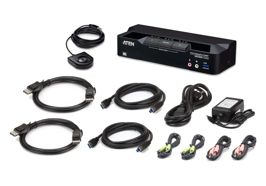 2-Port 8K/5K60Hz und 4K120Hz DisplayPort KVM-Switch, inkl. PC-Kabel, Aten CS1922A