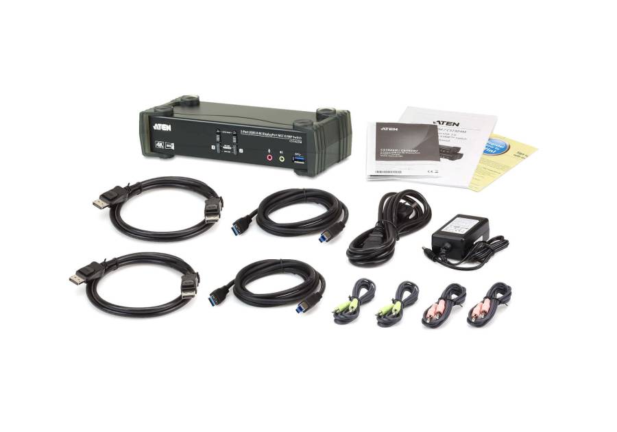 Aten CS1922M 2-Port USB 3.0 4K DisplayPort MST KVMP Switch bis 4096x2160, inkl. PC-Kabel