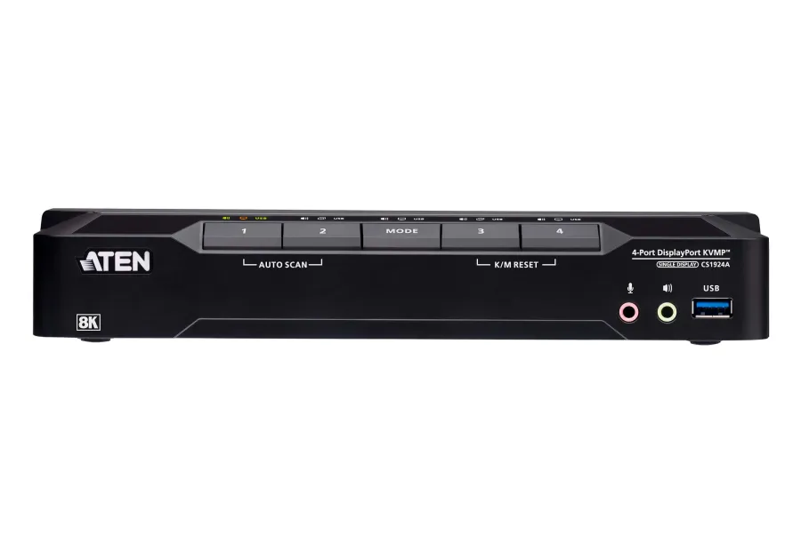 4-Port USB 3.0 8K/5K60Hz und 4K120Hz DisplayPort KVM-Switch, inkl. PC-Kabel, Aten CS1924A