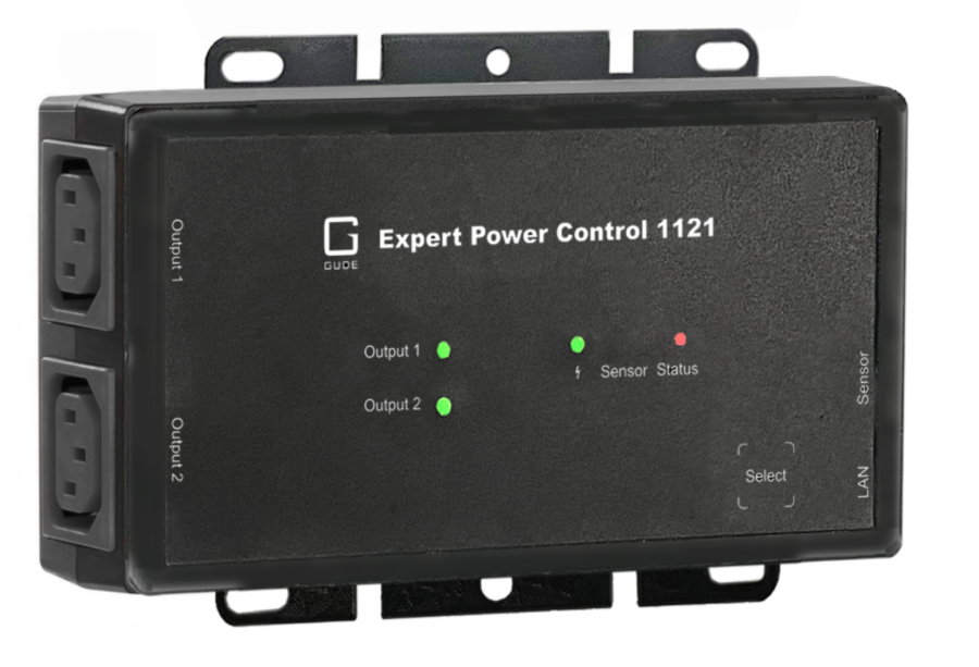 Small 2-fold switched and metered PDU 10 A, 2 x IEC C13, 1 x for Sensor, SSL, IPv6, SNMPv3, ÜSS, GUDE 1121-1