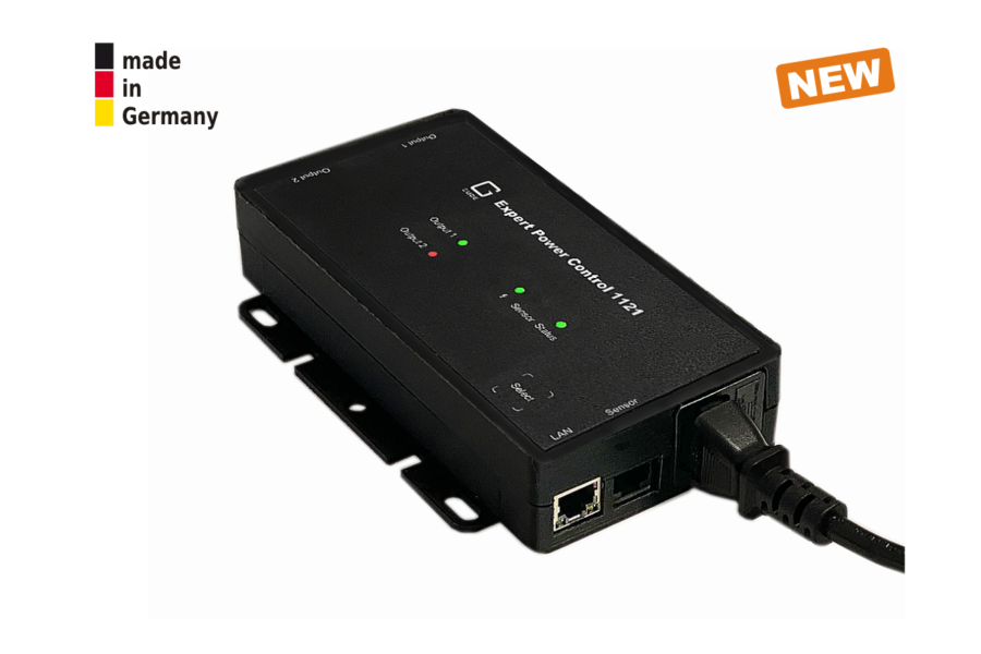 Small 2-fold switched and metered PDU 10 A, 2 x IEC C13, 1 x for Sensor, SSL, IPv6, SNMPv3, ÜSS, GUDE 1121-1