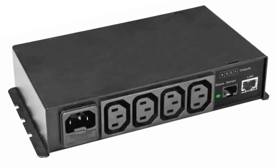 Gude 4-fach switched und metered PDU, 10 A, 4 x IEC C13, 1 Sensor-Anschluss, SSL, IPv6, SNMPv3, ÜSS, GUDE 1141-1