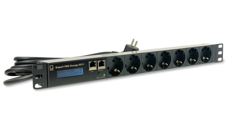 7-fach metered PDU, 16 A, 7 x Schuko, 1 Sensoranschluss, TCP/IP, GUDE Expert PDU Energy 8311-1