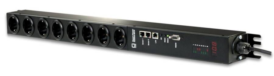 PDU, 1 x 16 A, 8 x Schutzkontakt Typ F, 2 Sensor-Anschlüsse, vertikale Montage, SSL, IPv6, SNMPv3, GUDE Expert Power Control 8314-1