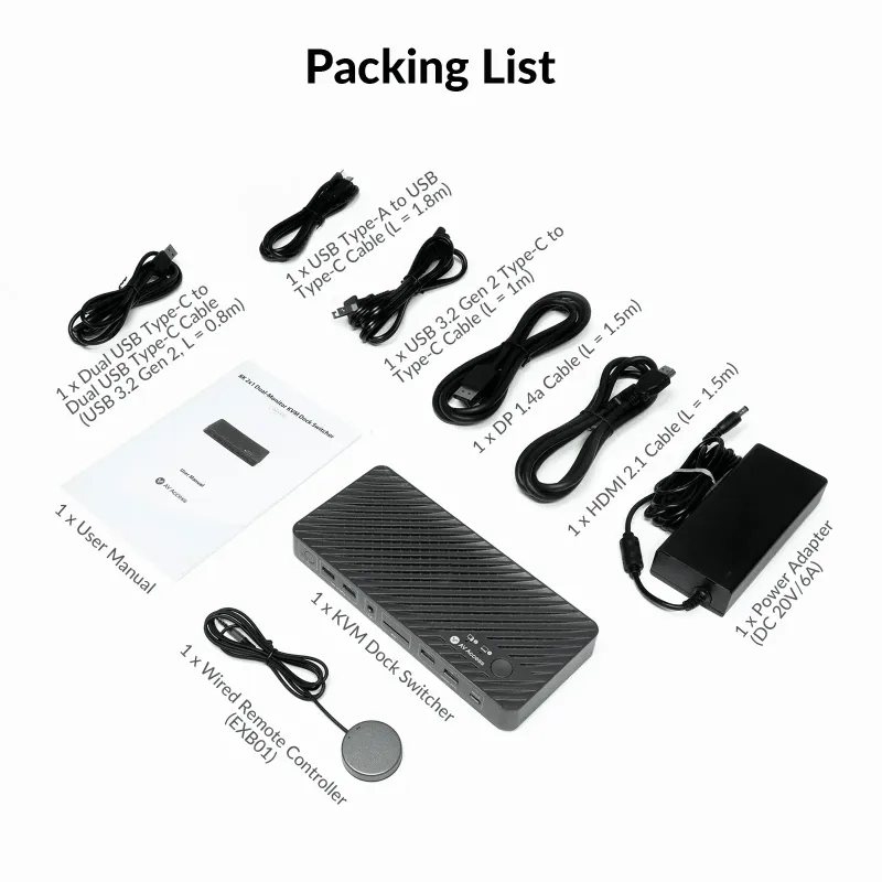 USB-C Notebook + Ai/Gamer-PC 8K60 4K120Hz Dual-Monitor Docking-Station KVM-Switch with 1x DP and 1x HDMI, iDock-B10