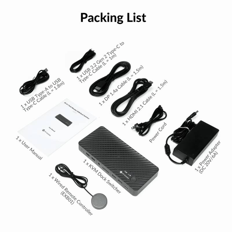 USB-C Notebook + Ai/Gamer-PC 8K60 4K120Hz Dual-Monitor Docking-Station KVM-Switch with 1x DP and 1x HDMI, iDock-B10