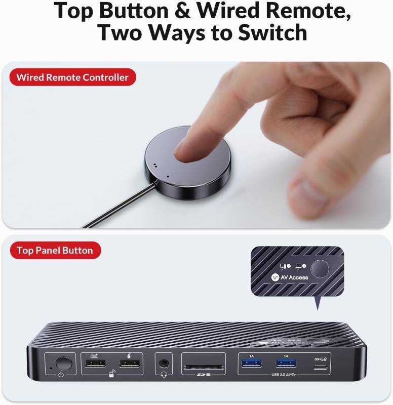 Hybrid Dual-Monitor KVM-Switch für PC und USB-C Notebook 2x 4K60Hz oder 2K144Hz, AV Access iDock-P10