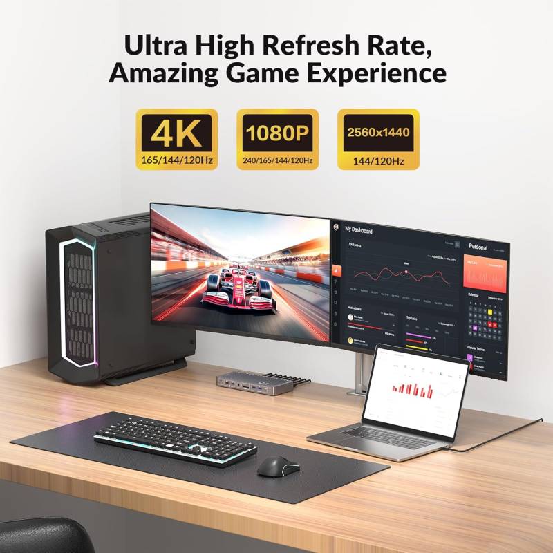 Hybrid Dual-Monitor KVM-Switch für PC und USB-C Notebook 2x 4K60Hz oder 2K144Hz, AV Access iDock-P10