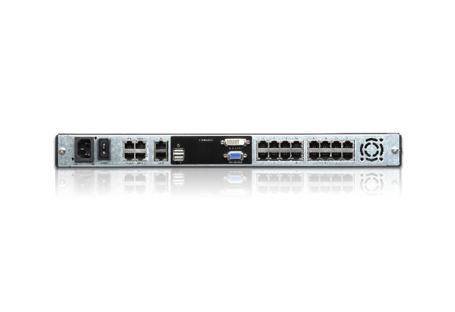 16-Port IP-Cat5-KVM Dual Rail LCD-Konsole mit 19" LCD, 1 IP + 1 lokal, Aten KL1116VN
